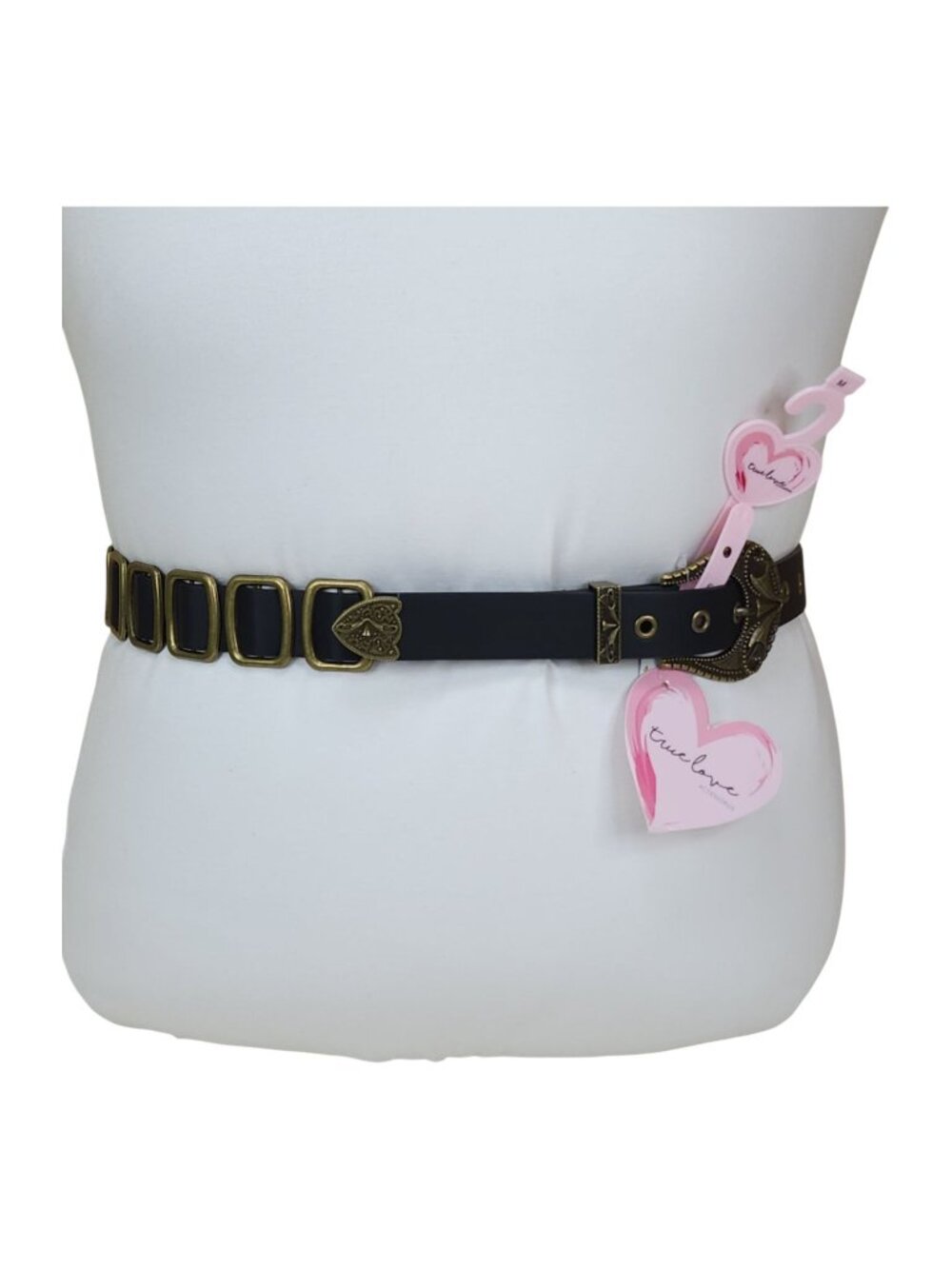 True Love Accessories Black Belt Brass Accents With Heart Buckle Large 47"